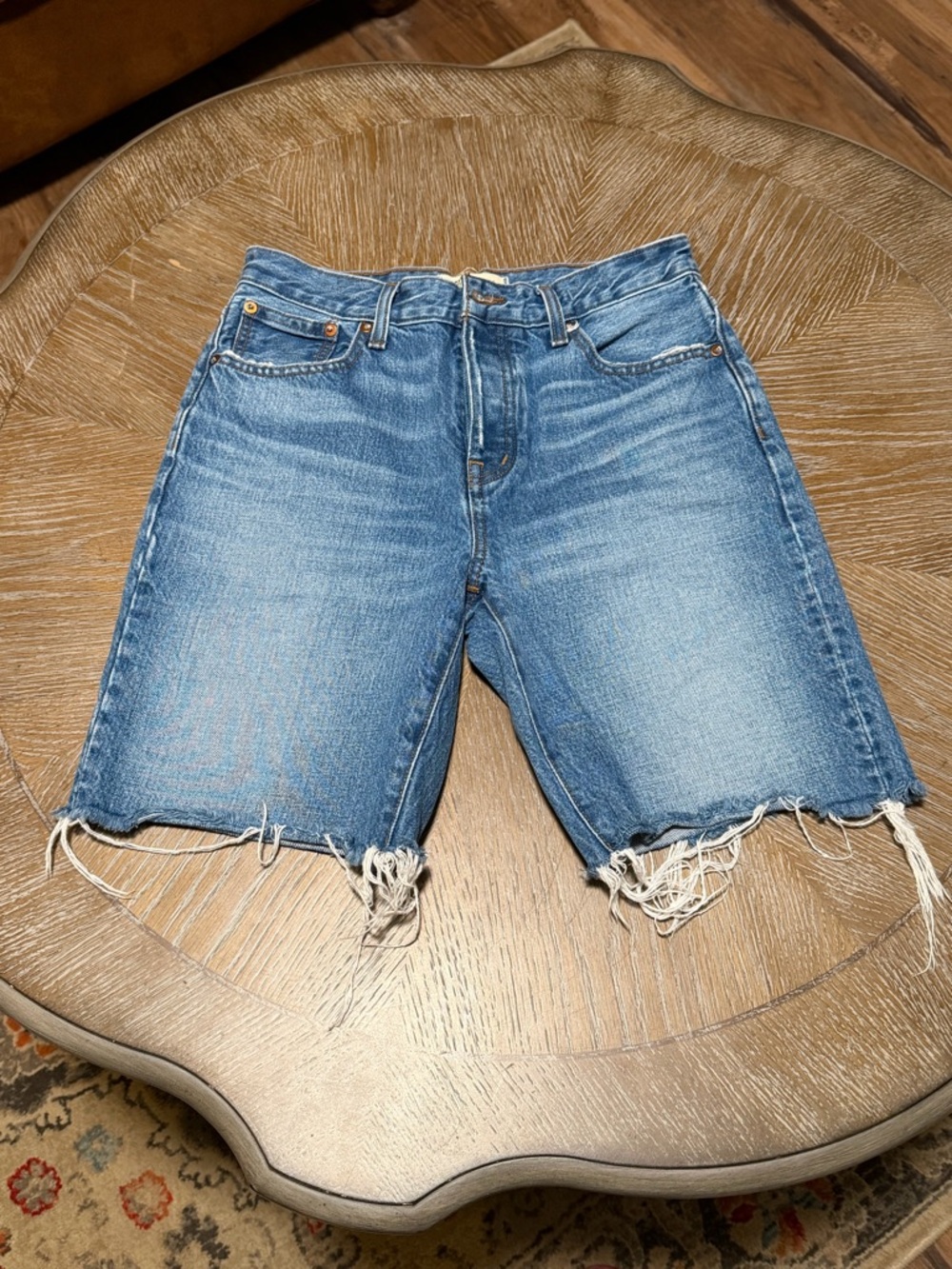 Madewell Distressed “Long Denim Shorts”